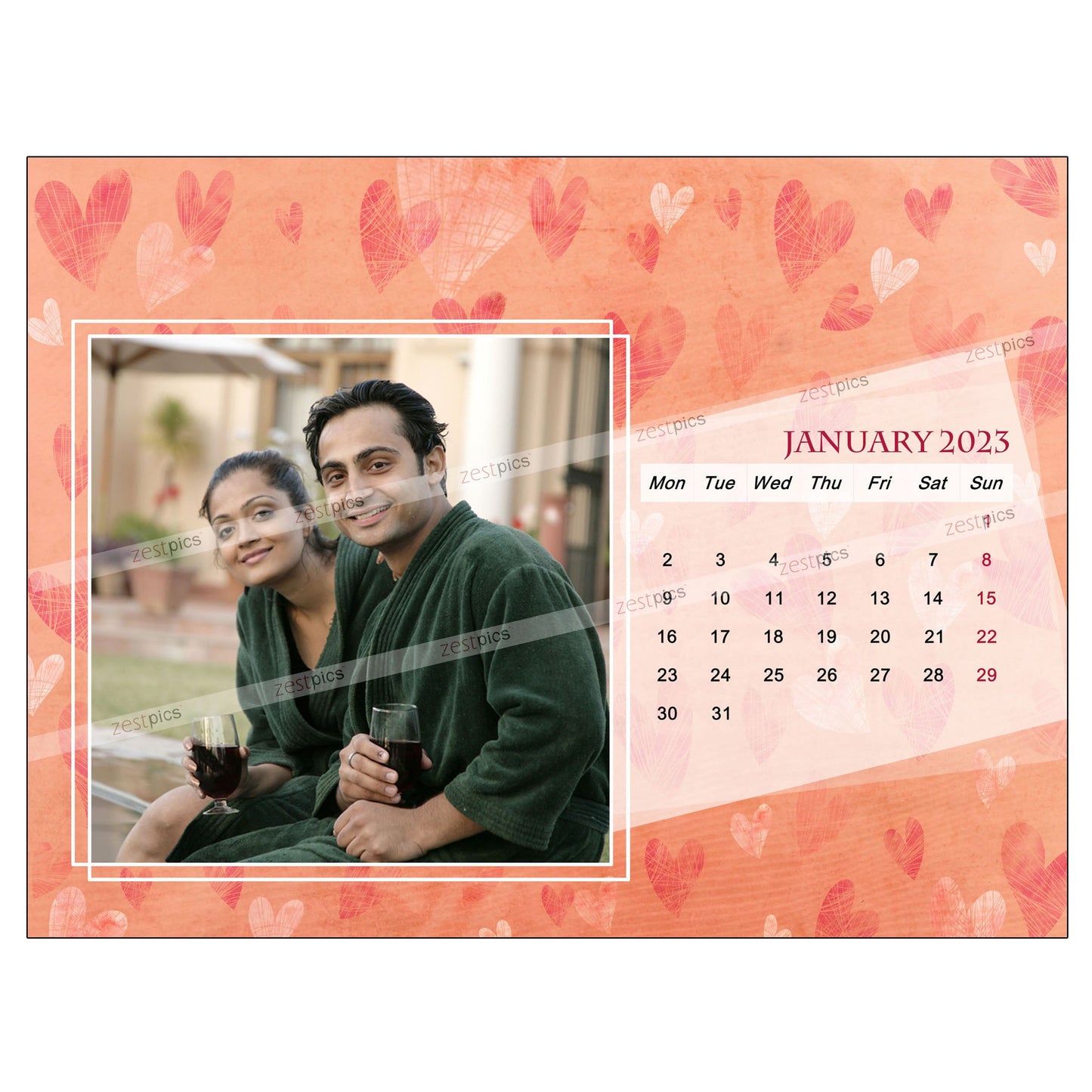 6x8 12 Months Heart Calendar