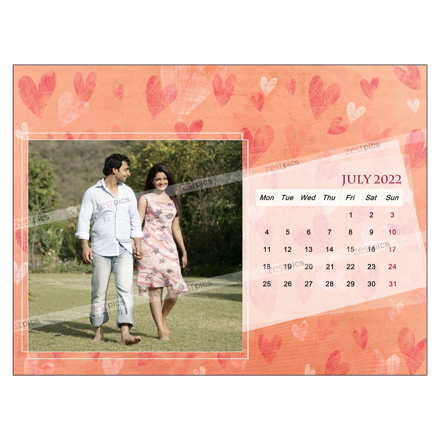 6x8 12 Months Heart Calendar