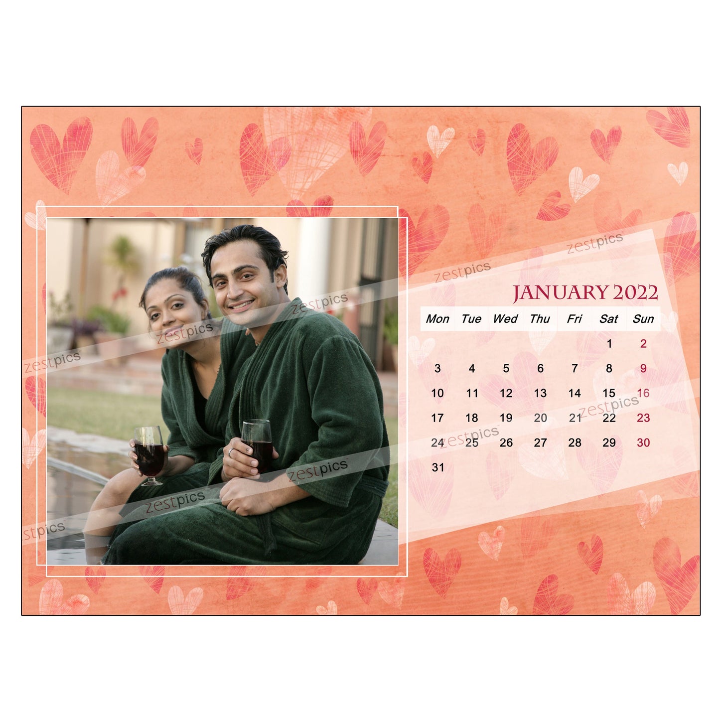 6x8 12 Months Heart Calendar