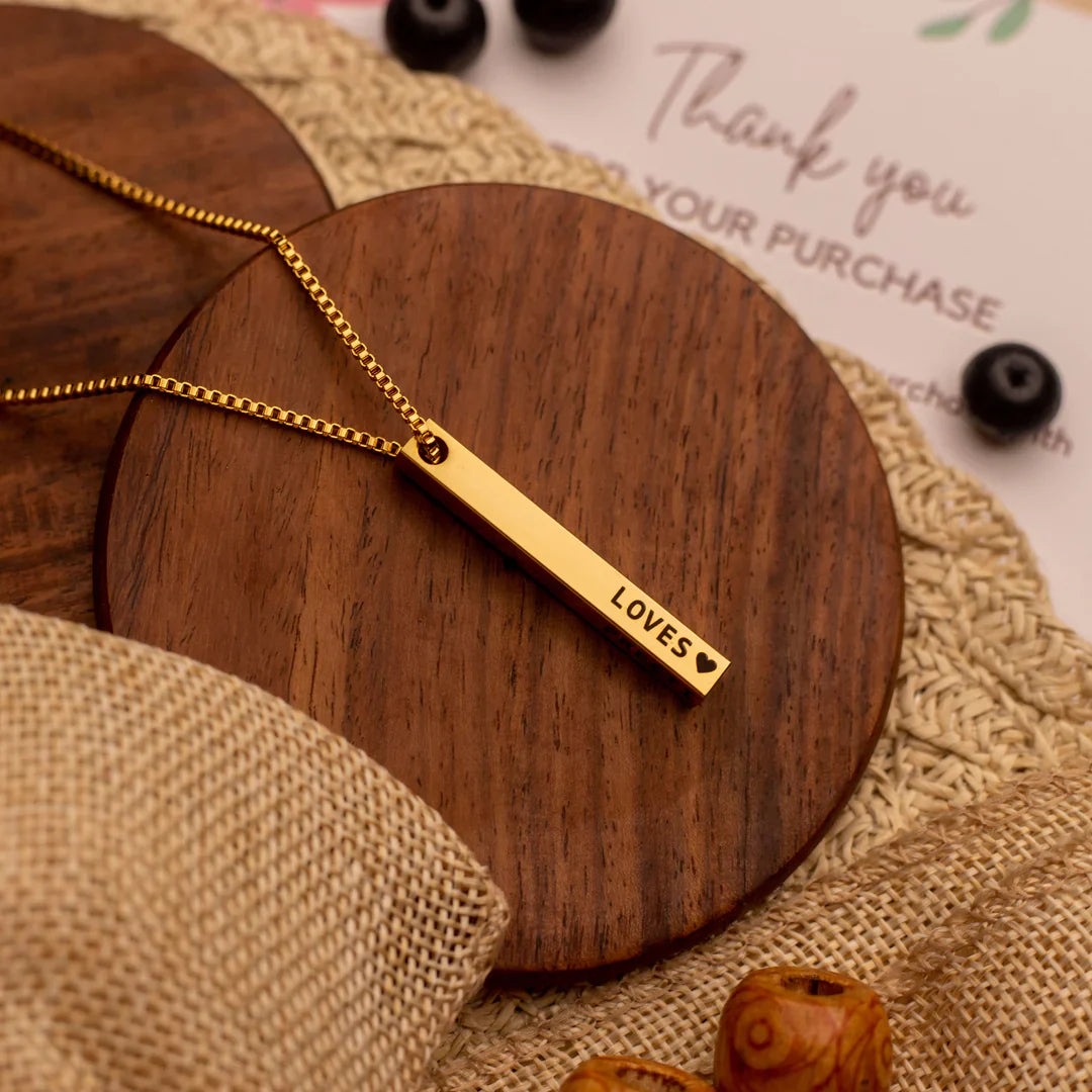 22KT Gold Plated Memory Bar Necklace - Personalized Jewelry Name Necklace - Gold