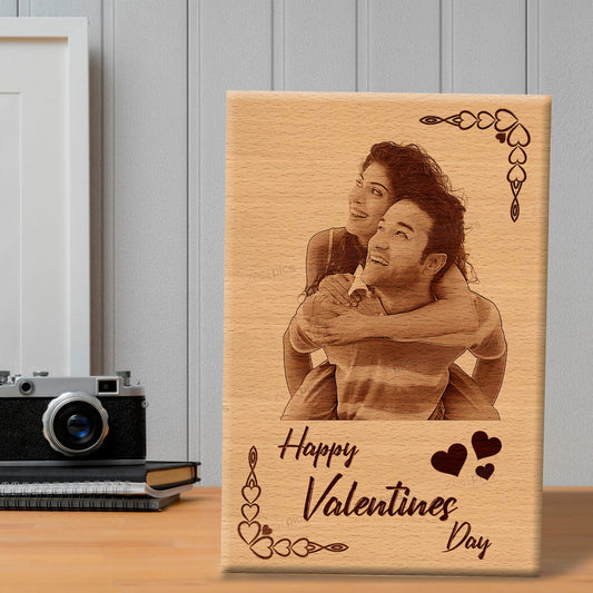 Valentine’s Day Gift Box Combo of Personalized Wood Frame and Teddy Box with Rose Flowers and Teddy